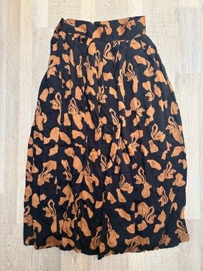 Vintage 1980s Mondi Blue and Rust-Orange Squirrel Maxi Skirt